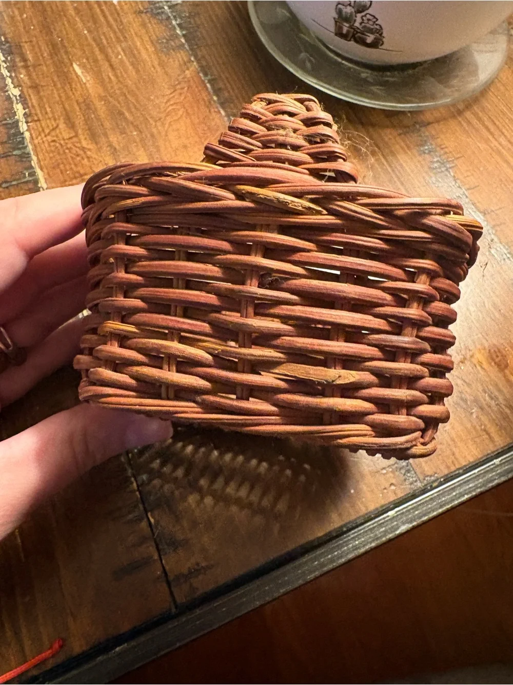 Miniature Brown Woven Wicker Basket with Handle - Rustic Primitive Decor